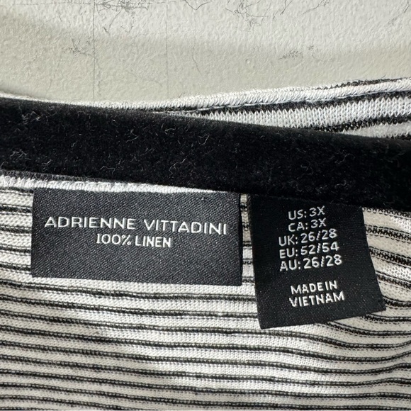 2/$35 Adrienne Vittadini linen Tunic 3/4 long sleeve black white striped sweater - Picture 9 of 11